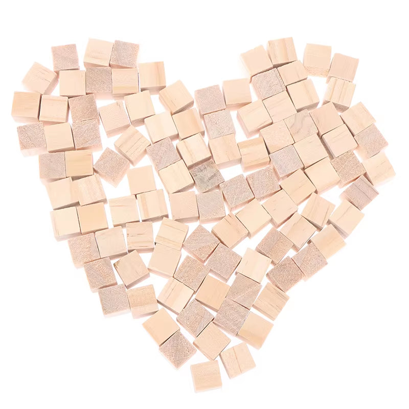 100Pcs Unfinished Blank Mini DIY Wooden Square Blocks 1Cm Wood Solid Cubes for Woodwork Craft Kids Toy Puzzle Making Material