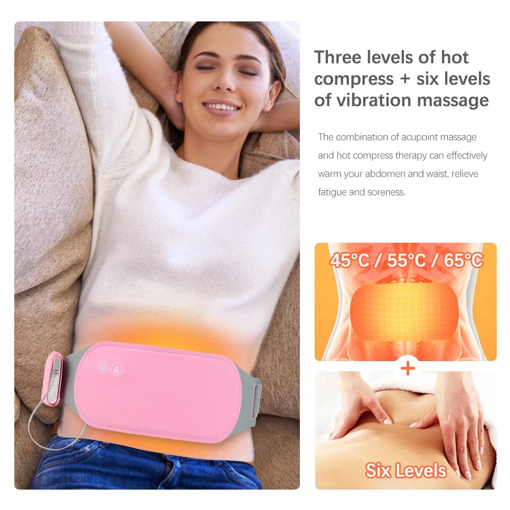 Menstrual Heating Pad Abdominal Massager Smart Warm Palace Belt Waist Vibration Massage Device for Cramps Period Pain Relief