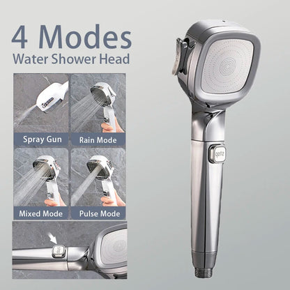 4 Modes High Pressure Shower Head with Switch on off Button Sprayer Water Saving Adjustable Shower Nozzle Filter for Bathroom