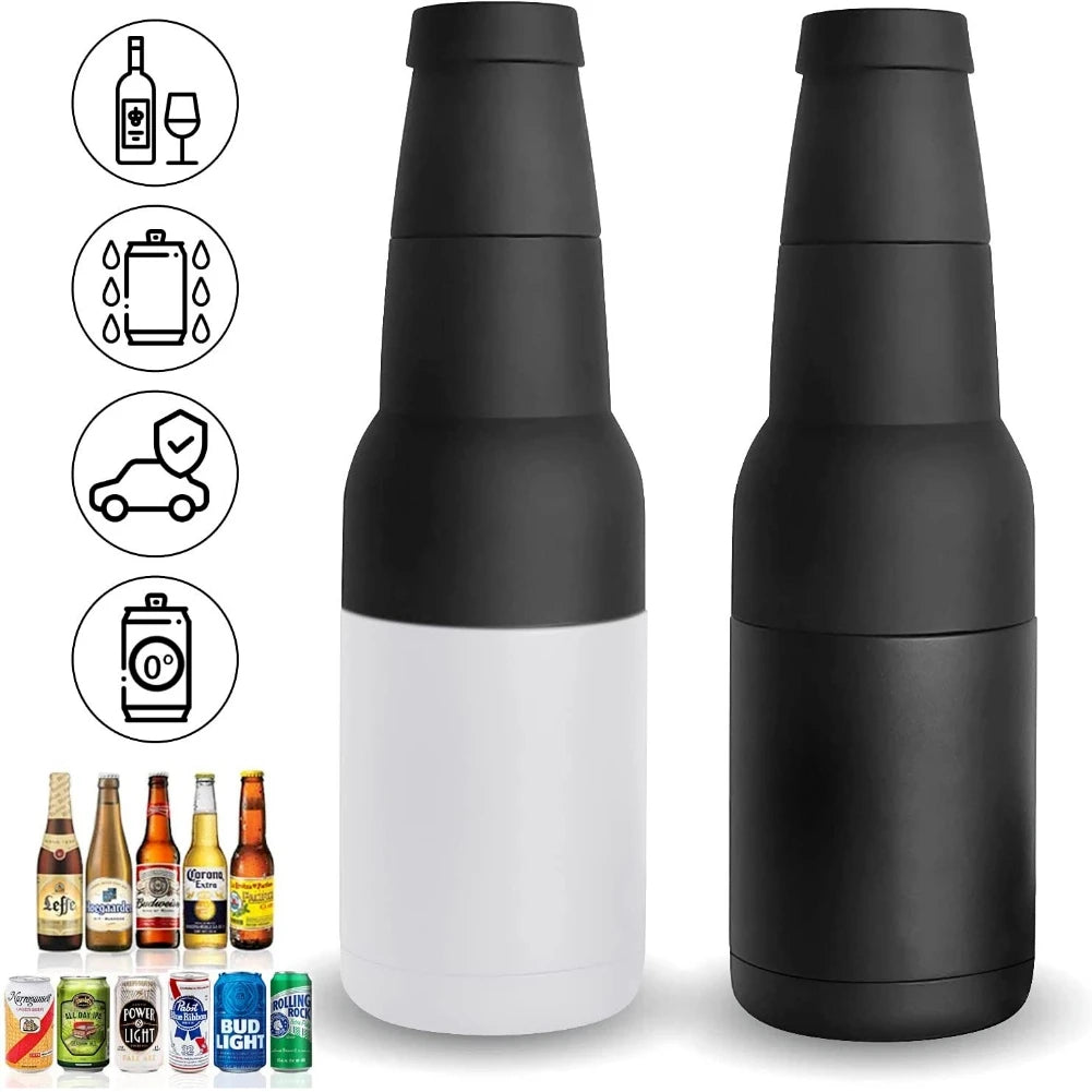 3 in 1 Stainless Steel Beer Drink Can Bottle Holder with Cola Opener Double Wall Vacuum Insulated Bottle for Beer Can Cooler Bar