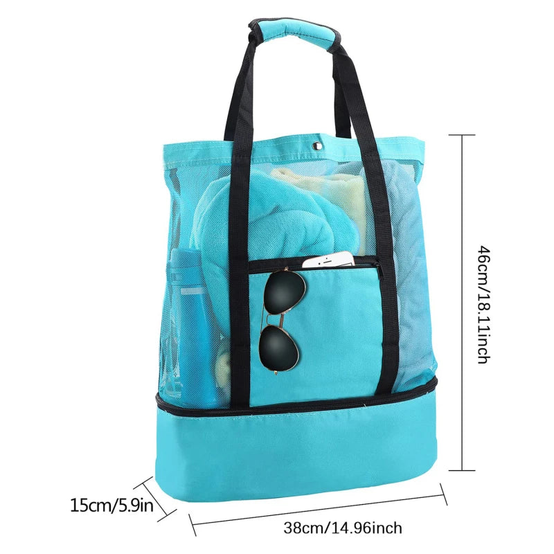 Heat Preservation Picnic Beach Bag Women Mesh Transparent Double-Layer Swim Storage High Capacity Shopping Waterproof Bags Tote