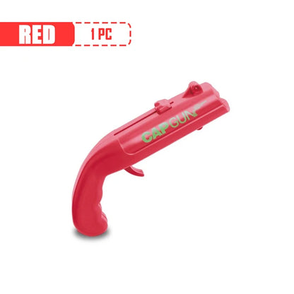 Portable Cap Gun Creative Flying Cap Launcher Bottle Beer Opener Bar Tool Drink Opening Gun Shaped Bottle Lids Shooter Red Gray