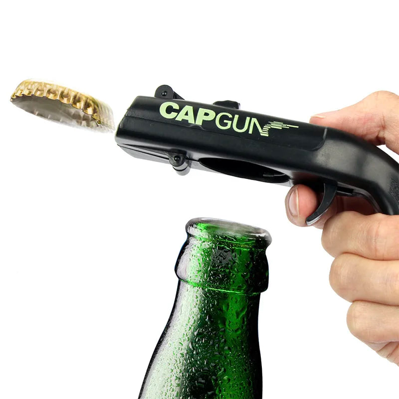 Portable Cap Gun Creative Flying Cap Launcher Bottle Beer Opener Bar Tool Drink Opening Gun Shaped Bottle Lids Shooter Red Gray