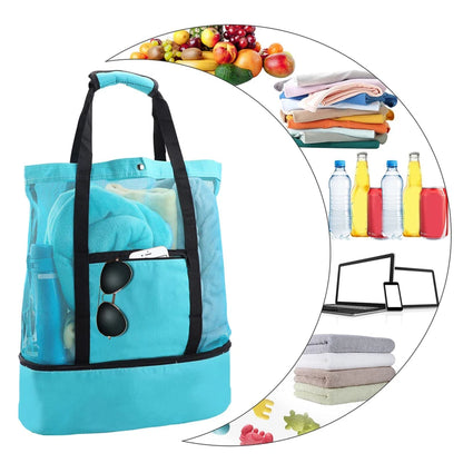 Heat Preservation Picnic Beach Bag Women Mesh Transparent Double-Layer Swim Storage High Capacity Shopping Waterproof Bags Tote