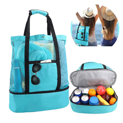 Heat Preservation Picnic Beach Bag Women Mesh Transparent Double-Layer Swim Storage High Capacity Shopping Waterproof Bags Tote